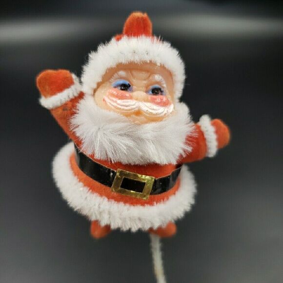 MCM Santa Claus Christmas Kitsch Floral Pick Flocked Vintage Mid Century Modern - Picture 16 of 16